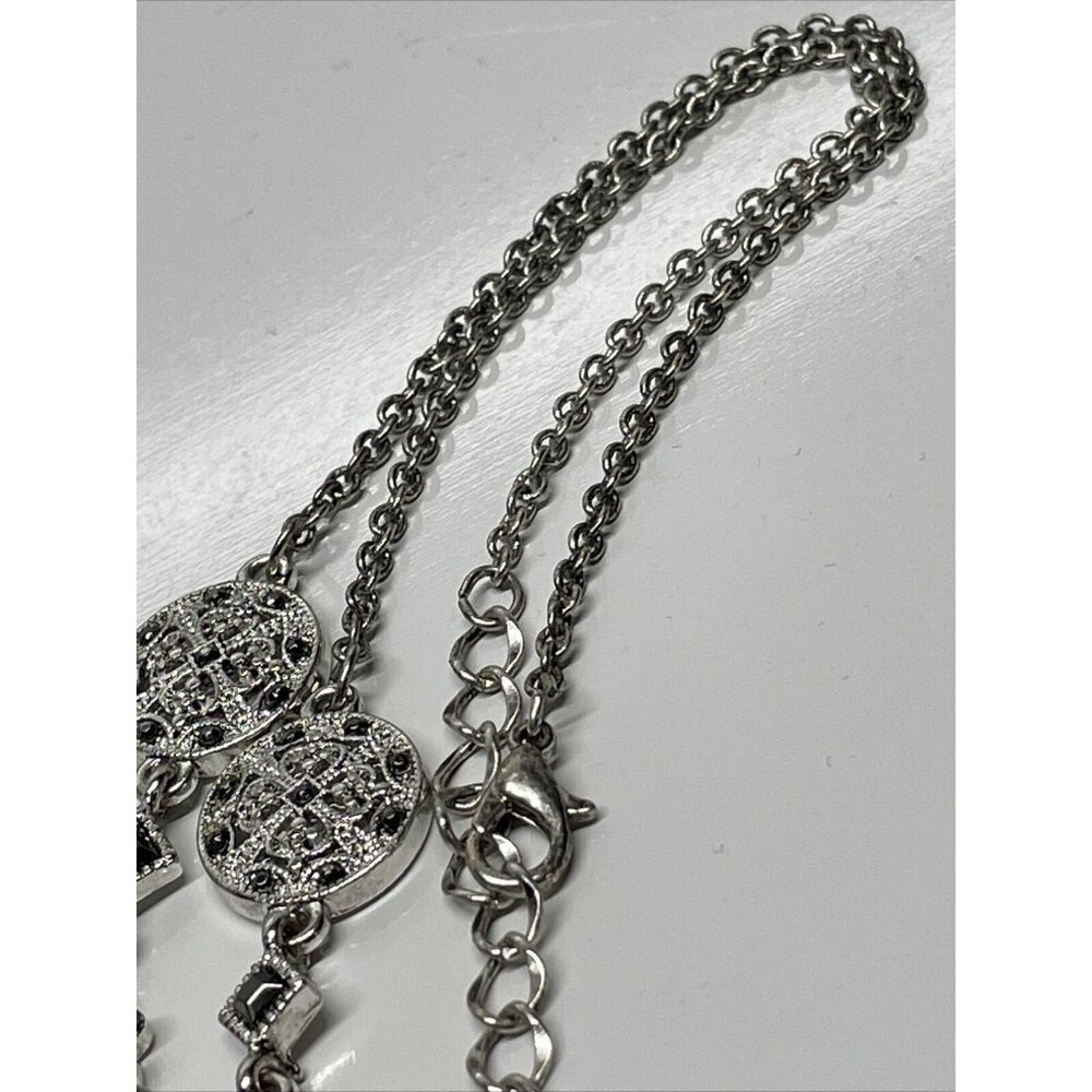 Crown Trifari Filigree 19” Silver Tone Necklace Marcasite Style Adjustable‎ VTG - Picture 7 of 10